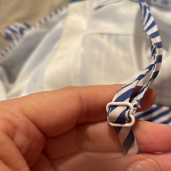 Finders Keepers Blue White Stripe Blow Your Mind Short Romper Waist Tie Sz L - Picture 6 of 13